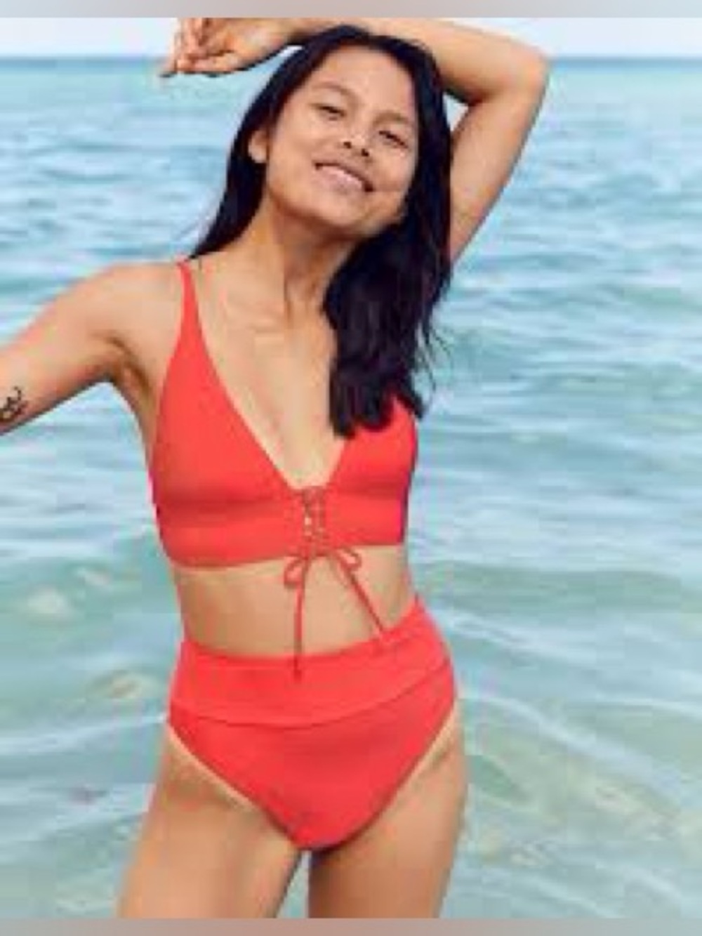 Aerie coral bikini set swimsuit High Cut Cheeky bottoms